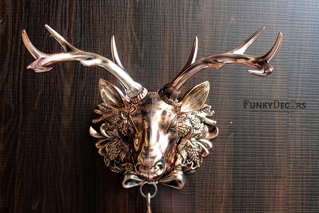 Funkytradition Royal Metallic Color Dual Hanging Reindeer Wall Clock| Watch | Clock For Home Office