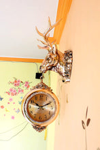 Load image into Gallery viewer, Funkytradition Royal Metallic Color Dual Hanging Reindeer Wall Clock| Watch | Clock For Home Office
