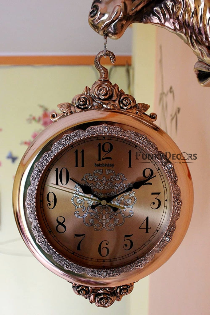 Funkytradition Royal Metallic Color Dual Hanging Reindeer Wall Clock| Watch | Clock For Home Office