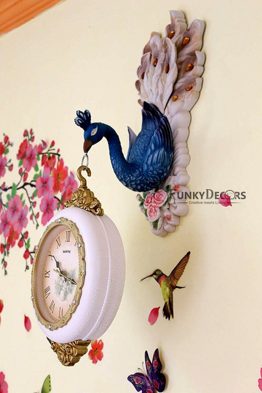Funkytradition Royal Multicolor Dual Hanging Peacock Wall Clock For Home Office Decor And Gifts 75