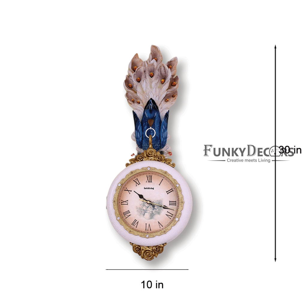 Funkytradition Royal Multicolor Dual Hanging Peacock Wall Clock For Home Office Decor And Gifts 75