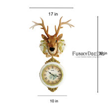 Load image into Gallery viewer, Funkytradition Royal Multicolor Dual Hanging Reindeer Wall Clock For Home Office Decor And Gifts 75
