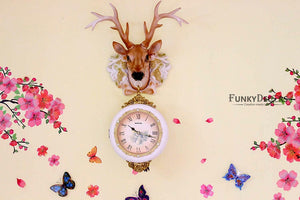 Funkytradition Royal Multicolor Dual Hanging Reindeer Wall Clock For Home Office Decor And Gifts 75
