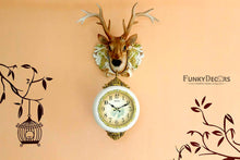Load image into Gallery viewer, Funkytradition Royal Multicolor Dual Hanging Reindeer Wall Clock For Home Office Decor And Gifts 75
