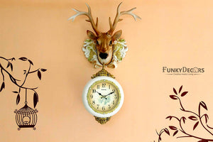 Funkytradition Royal Multicolor Dual Hanging Reindeer Wall Clock For Home Office Decor And Gifts 75