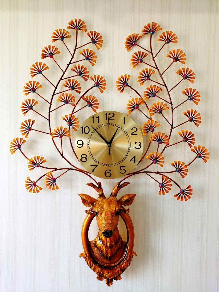 FunkyDecors Royal Multicolor Reindeer Metal Wall Clock For Home Office Decor And Gifts 90 Cm Tall