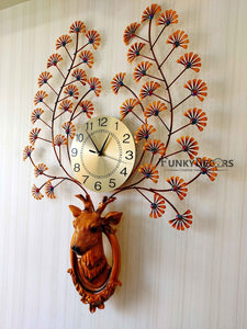 Funkytradition Royal Multicolor Reindeer Metal Wall Clock For Home Office Decor And Gifts 90 Cm Tall