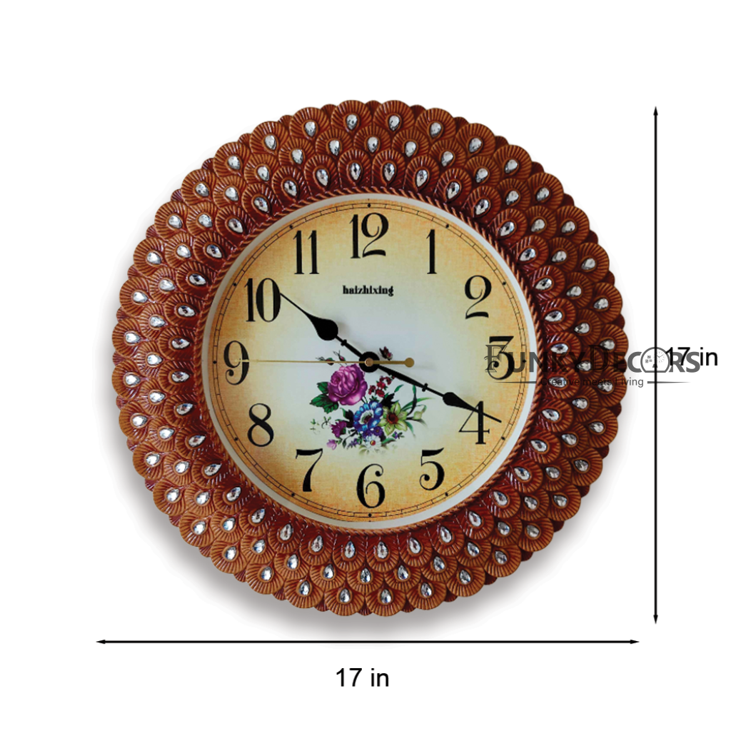 FunkyDecors Royal Pearl Brown Wall Clock Watch Decor For Home Office And Gifts 43 Cm Tall Clocks