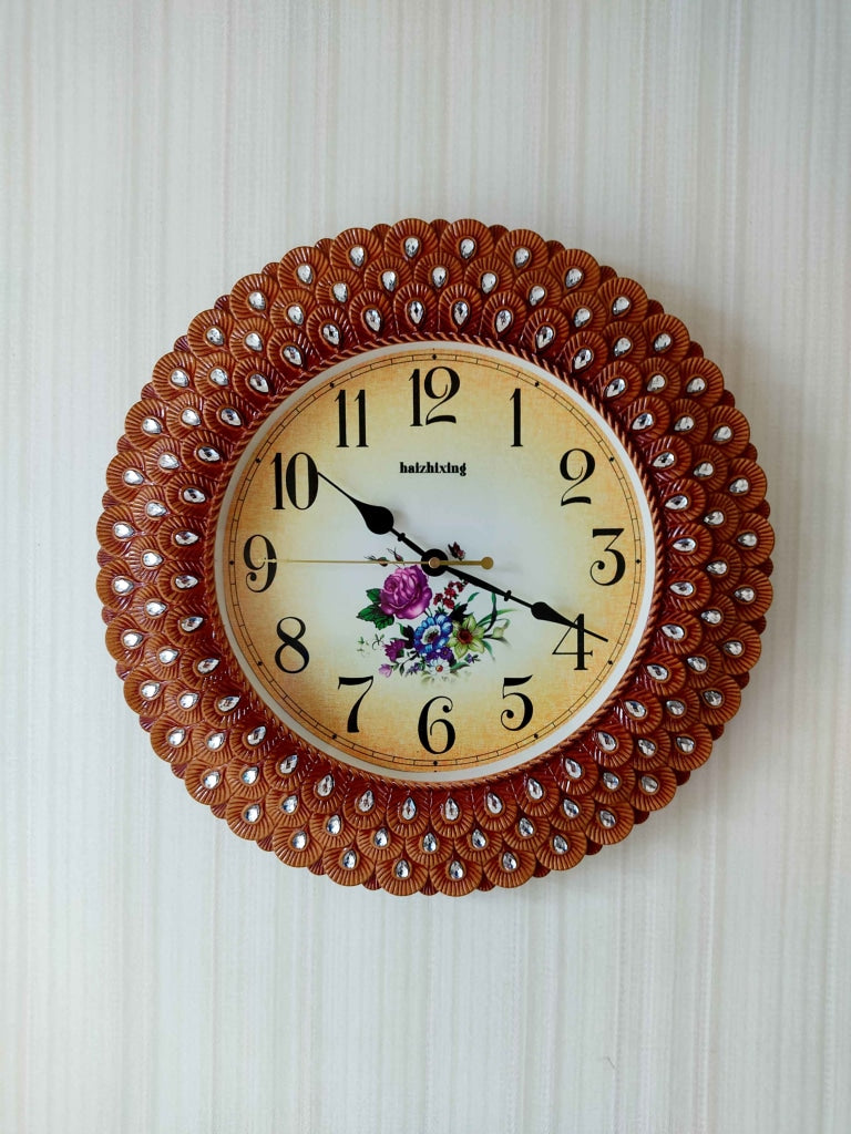 FunkyDecors Royal Pearl Brown Wall Clock Watch Decor For Home Office And Gifts 43 Cm Tall Clocks