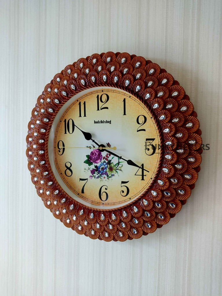 FunkyDecors Royal Pearl Brown Wall Clock Watch Decor For Home Office And Gifts 43 Cm Tall Clocks