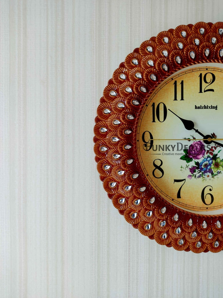 FunkyDecors Royal Pearl Brown Wall Clock Watch Decor For Home Office And Gifts 43 Cm Tall Clocks