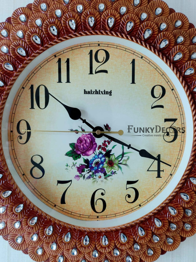 FunkyDecors Royal Pearl Brown Wall Clock Watch Decor For Home Office And Gifts 43 Cm Tall Clocks