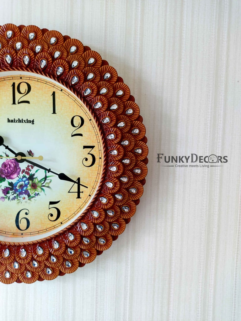 FunkyDecors Royal Pearl Brown Wall Clock Watch Decor For Home Office And Gifts 43 Cm Tall Clocks