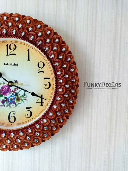Funkytradition Royal Pearl Brown Wall Clock Watch Decor For Home Office And Gifts 43 Cm Tall Clocks