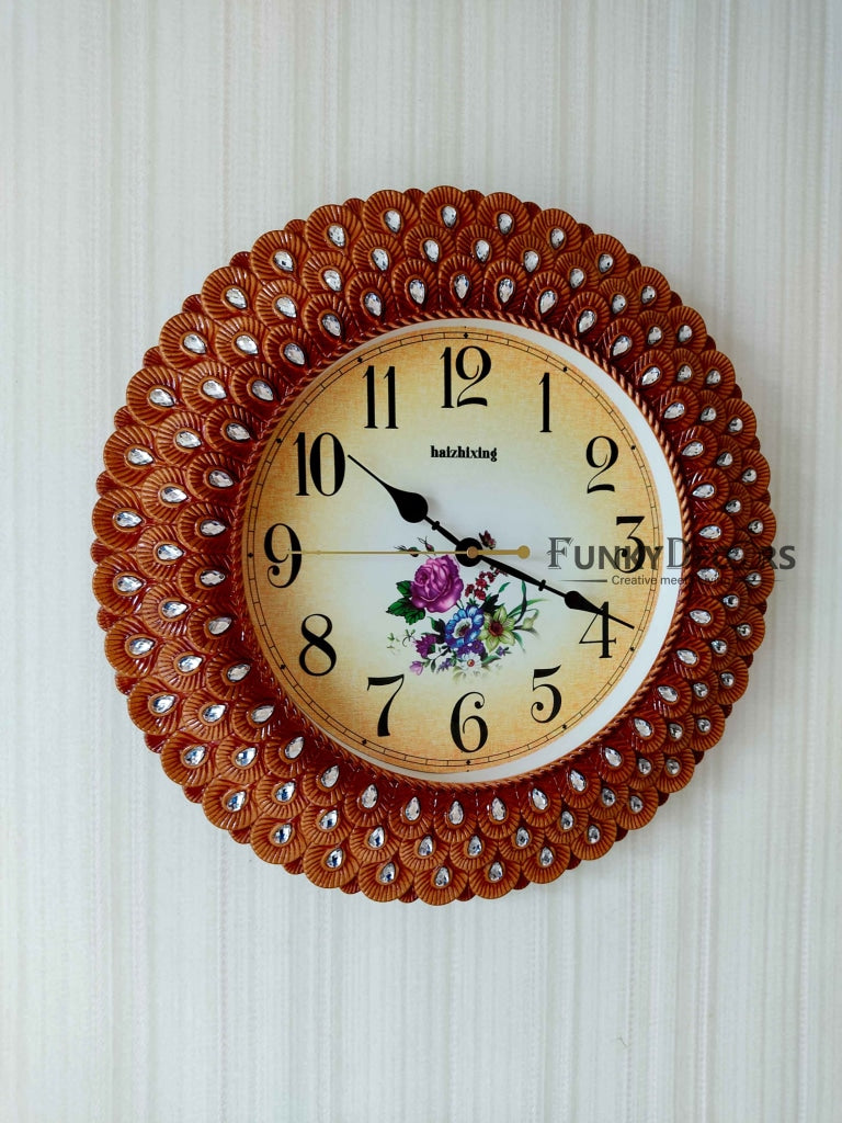FunkyDecors Royal Pearl Brown Wall Clock Watch Decor For Home Office And Gifts 43 Cm Tall Clocks