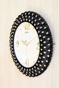 Funkytradition Royal Pearl Diamond Black Wall Clock Watch Decor For Home Office And Gifts 47 Cm Tall