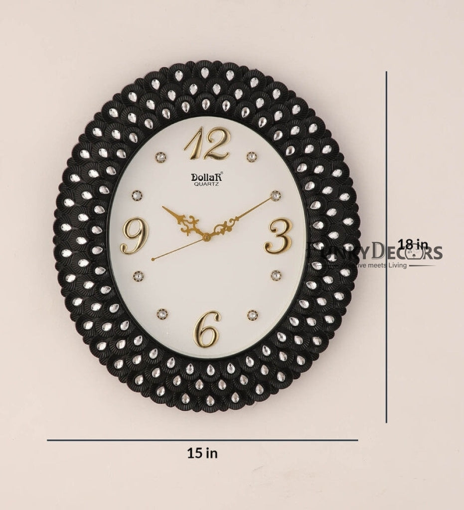 Funkytradition Royal Pearl Diamond Black Wall Clock Watch Decor For Home Office And Gifts 47 Cm Tall