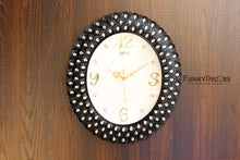 Load image into Gallery viewer, Funkytradition Royal Pearl Diamond Black Wall Clock Watch Decor For Home Office And Gifts 47 Cm Tall

