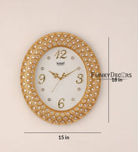 Load image into Gallery viewer, Funkytradition Royal Pearl Diamond Golden Wall Clock Watch Decor For Home Office And Gifts 47 Cm
