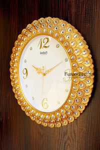 Funkytradition Royal Pearl Diamond Golden Wall Clock Watch Decor For Home Office And Gifts 47 Cm