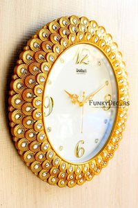 Funkytradition Royal Pearl Diamond Golden Wall Clock Watch Decor For Home Office And Gifts 47 Cm