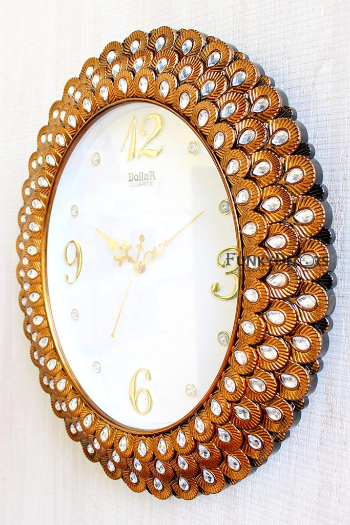 Funkytradition Royal Pearl Diamond Metal Golden Wall Clock Watch Decor For Home Office And Gifts 47