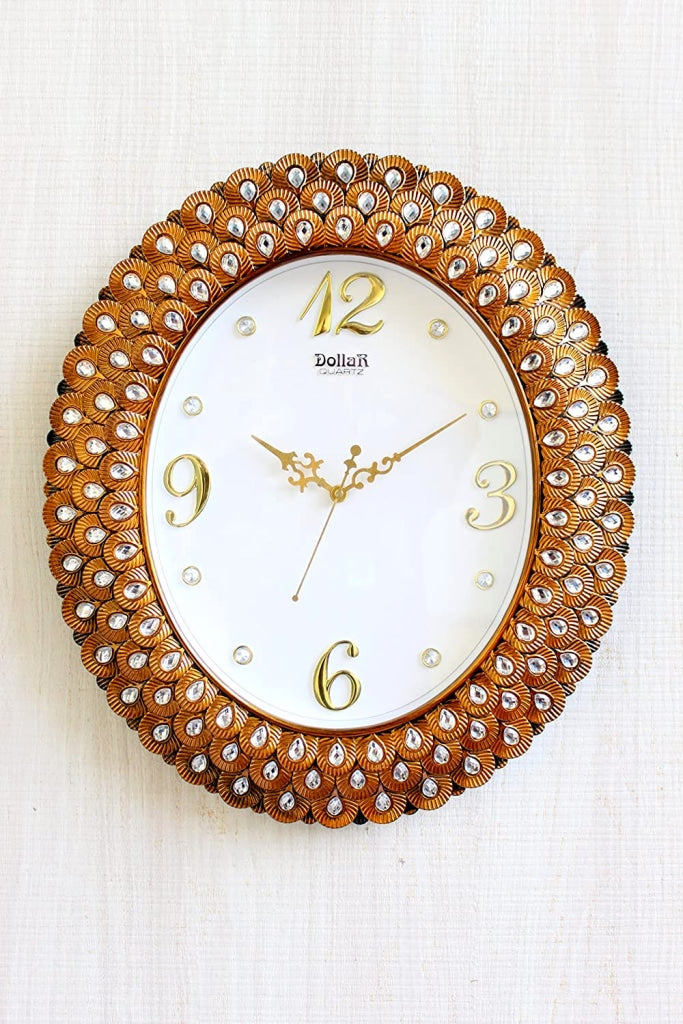 Funkytradition Royal Pearl Diamond Metal Golden Wall Clock Watch Decor For Home Office And Gifts 47
