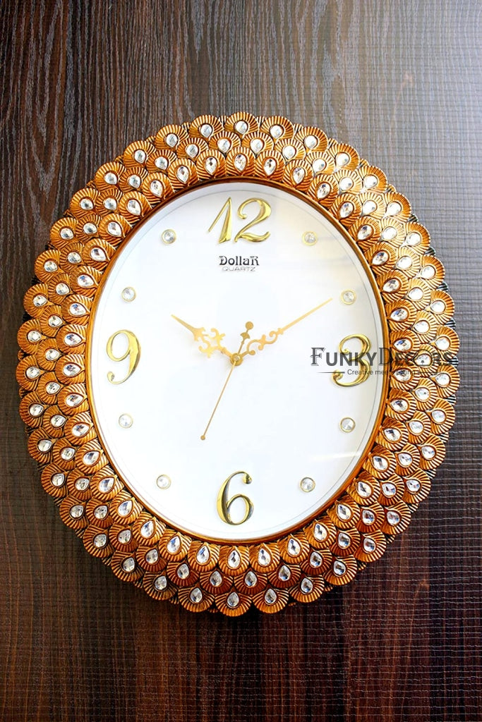 Funkytradition Royal Pearl Diamond Metal Golden Wall Clock Watch Decor For Home Office And Gifts 47