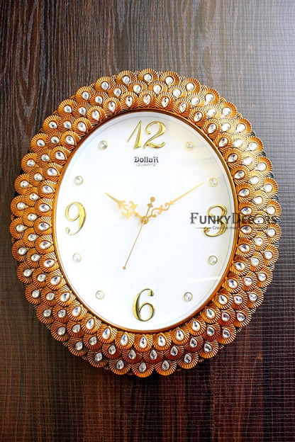 Funkytradition Royal Pearl Diamond Metal Golden Wall Clock Watch Decor For Home Office And Gifts 47