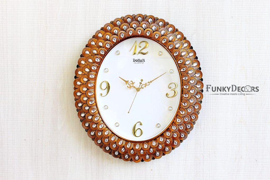 Funkytradition Royal Pearl Diamond Metal Golden Wall Clock Watch Decor For Home Office And Gifts 47