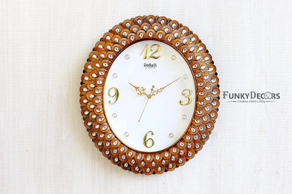 Funkytradition Royal Pearl Diamond Metal Golden Wall Clock Watch Decor For Home Office And Gifts 47