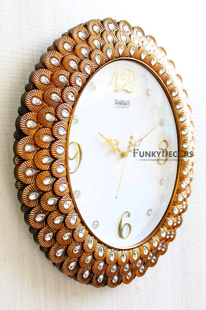 Funkytradition Royal Pearl Diamond Metal Golden Wall Clock Watch Decor For Home Office And Gifts 47