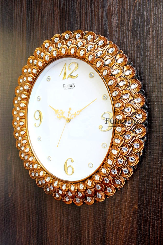Funkytradition Royal Pearl Diamond Metal Golden Wall Clock Watch Decor For Home Office And Gifts 47