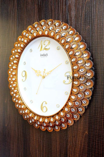 Funkytradition Royal Pearl Diamond Metal Golden Wall Clock Watch Decor For Home Office And Gifts 47