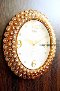 Funkytradition Royal Pearl Diamond Metal Golden Wall Clock Watch Decor For Home Office And Gifts 47