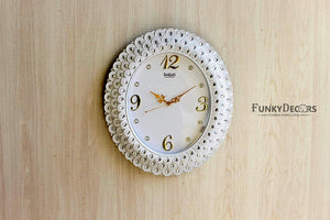 Funkytradition Royal Pearl Diamond White Wall Clock Watch Decor For Home Office And Gifts 47 Cm Tall