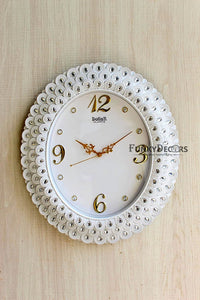 Funkytradition Royal Pearl Diamond White Wall Clock Watch Decor For Home Office And Gifts 47 Cm Tall