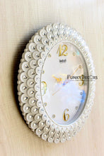 Load image into Gallery viewer, Funkytradition Royal Pearl Diamond White Wall Clock Watch Decor For Home Office And Gifts 47 Cm Tall
