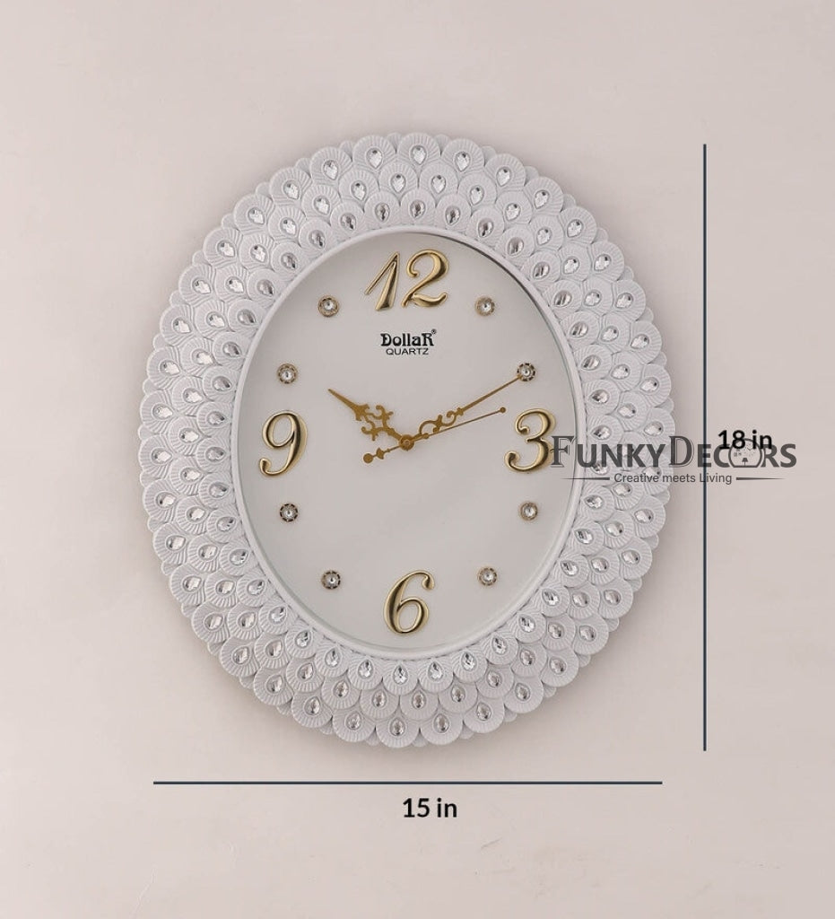 Funkytradition Royal Pearl Diamond White Wall Clock Watch Decor For Home Office And Gifts 47 Cm Tall
