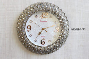 Funkytradition Royal Pearl Silver Grey Wall Clock Watch Decor For Home Office And Gifts 43 Cm Tall