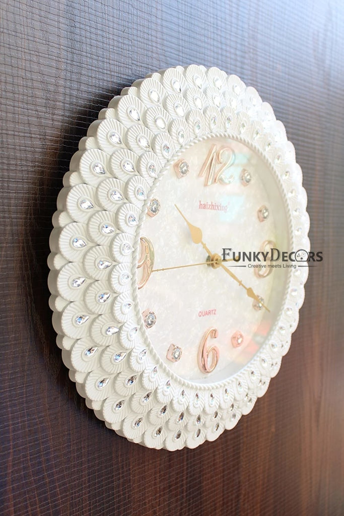 Funkytradition Royal Pearl White Wall Clock Watch Decor For Home Office And Gifts 43 Cm Tall Clocks