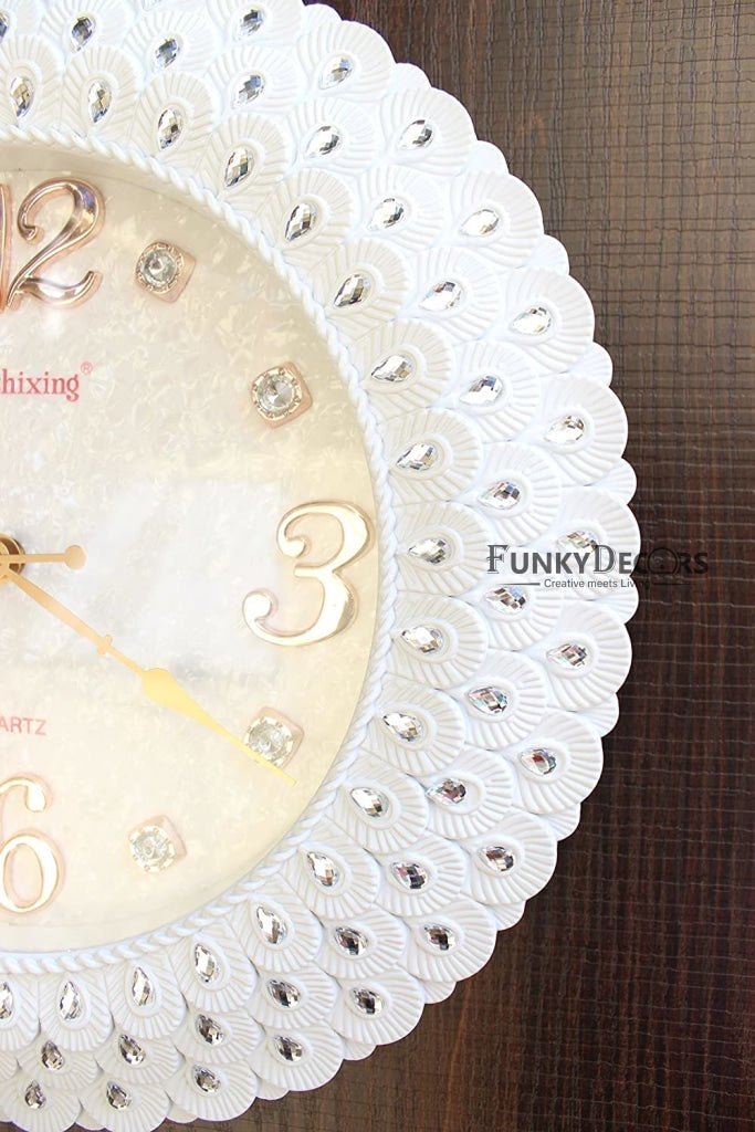 Funkytradition Royal Pearl White Wall Clock Watch Decor For Home Office And Gifts 43 Cm Tall Clocks