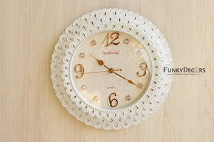 Funkytradition Royal Pearl White Wall Clock Watch Decor For Home Office And Gifts 43 Cm Tall Clocks