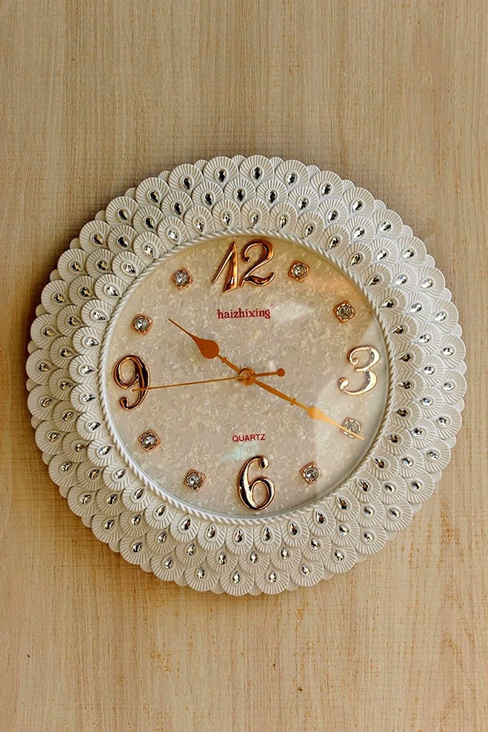 Funkytradition Royal Pearl White Wall Clock Watch Decor For Home Office And Gifts 43 Cm Tall Clocks