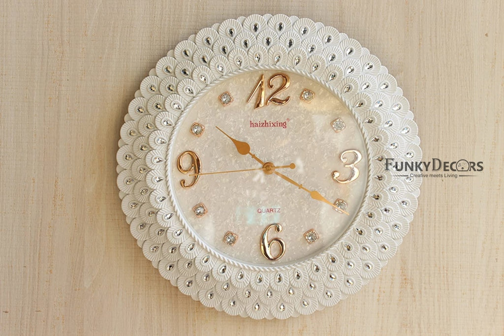 Funkytradition Royal Pearl White Wall Clock Watch Decor For Home Office And Gifts 43 Cm Tall Clocks