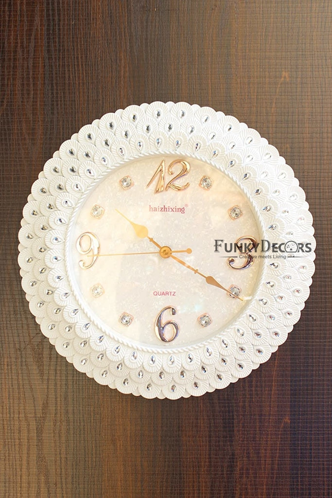 Funkytradition Royal Pearl White Wall Clock Watch Decor For Home Office And Gifts 43 Cm Tall Clocks