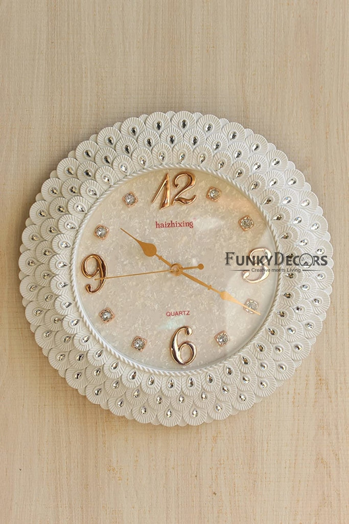 Funkytradition Royal Pearl White Wall Clock Watch Decor For Home Office And Gifts 43 Cm Tall Clocks