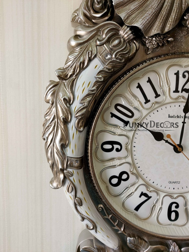 Funkytradition Royal Silver Elephant Wall Clock For Home Office Decor And Gifts 72 Cm Tall Clocks
