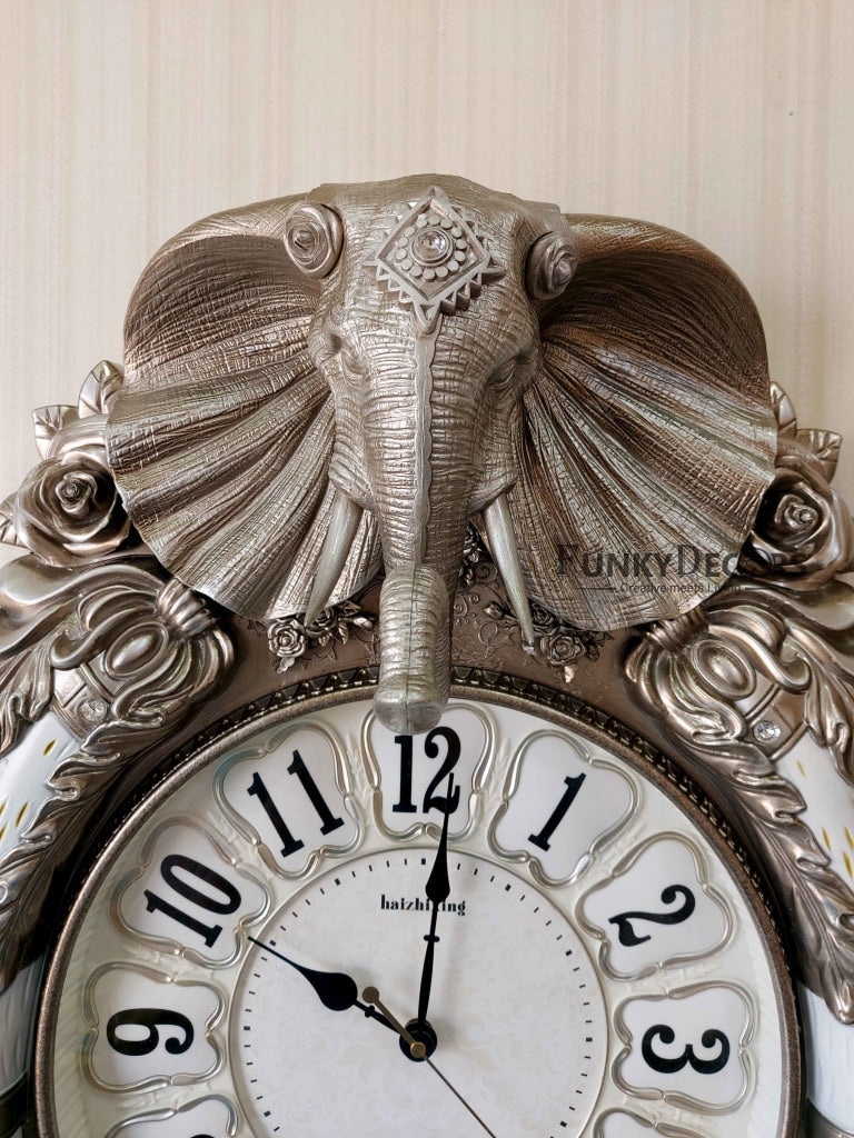 Funkytradition Royal Silver Elephant Wall Clock For Home Office Decor And Gifts 72 Cm Tall Clocks