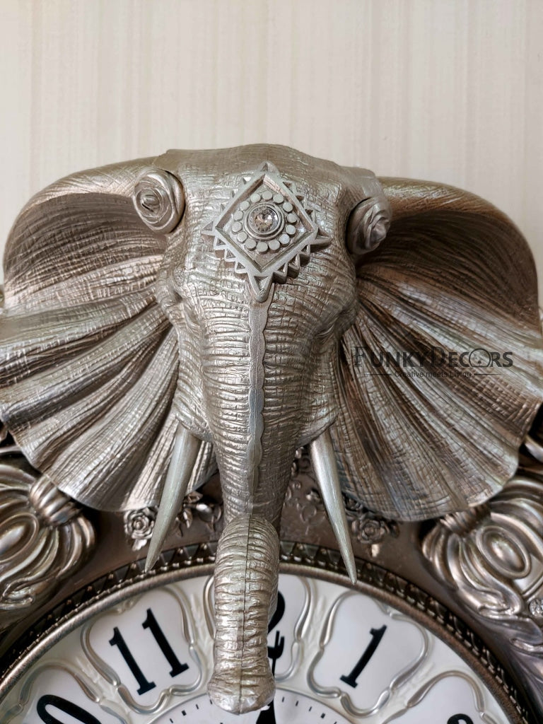 Funkytradition Royal Silver Elephant Wall Clock For Home Office Decor And Gifts 72 Cm Tall Clocks